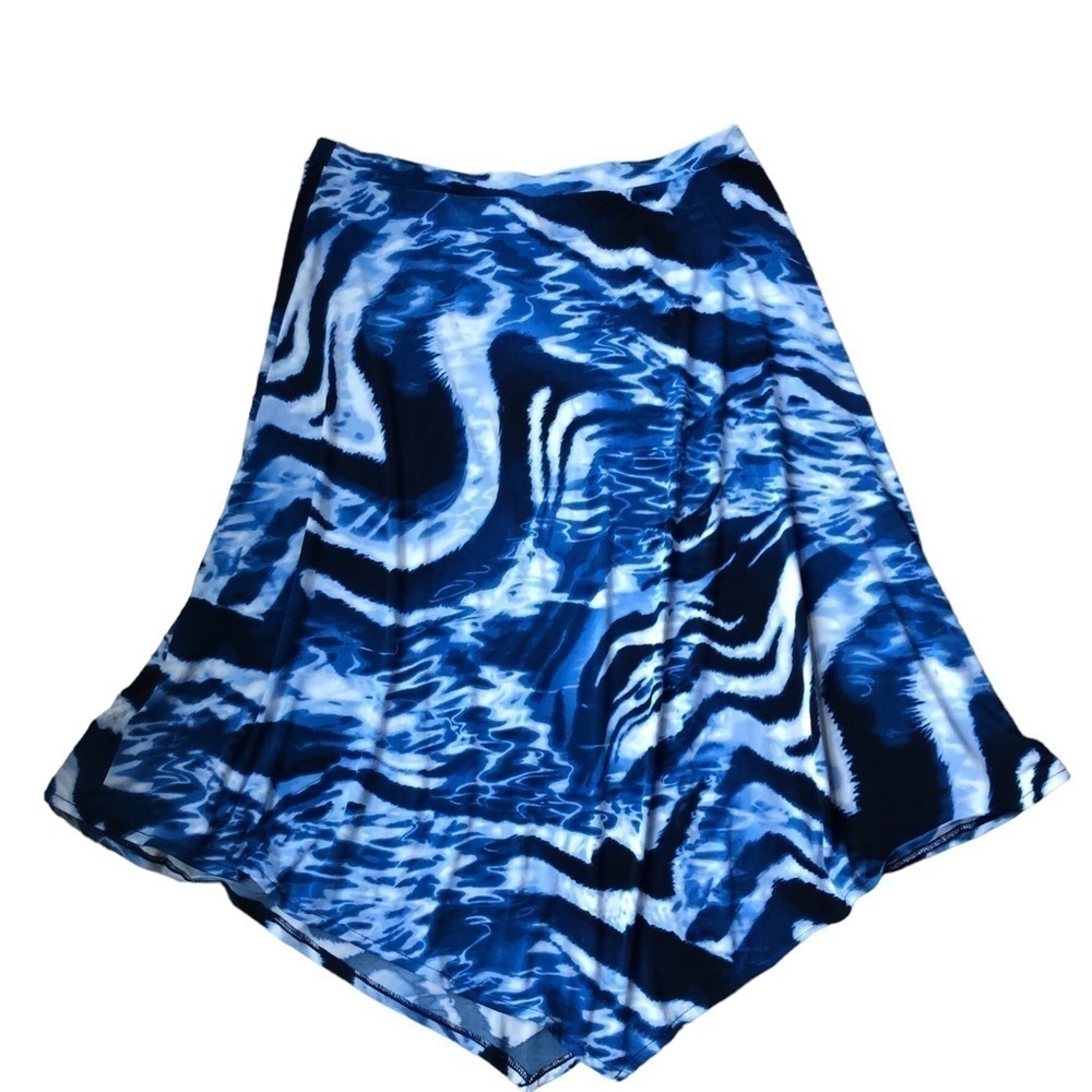 Chico’s Knit Kit Cerlean Skirt Blue Size 2/L Hankerchief Hem Swirl Twirl